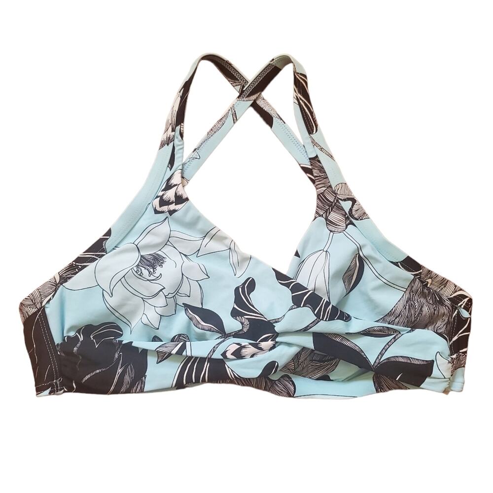🔥 Seafolly Australia Blue White Tropical Floral Bikini Swim Top AU Size 10 DD